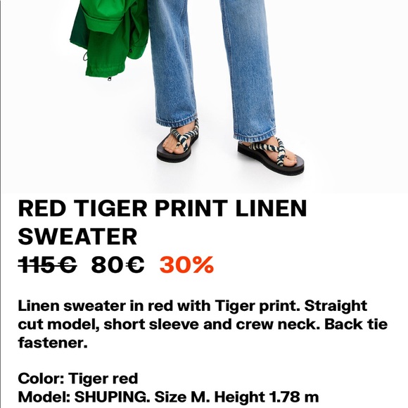 NEW Bimba y Lola Red tiger print linen shorts sleeve sweater S - Picture 7 of 10
